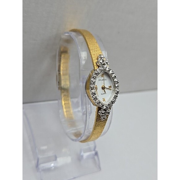 Vintage Helbros HE2380 Womens Dress Watch New Battery Diamond Accent Gold Tone main image 10